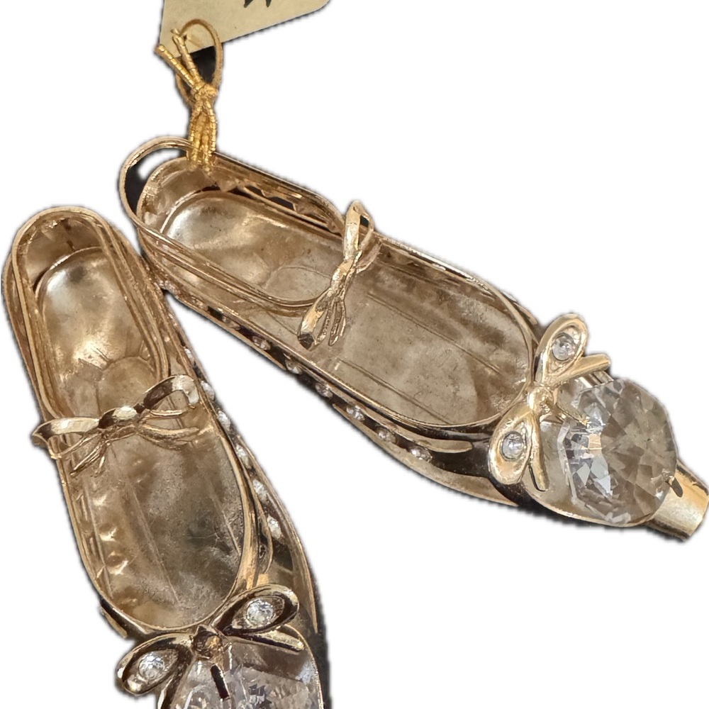 Gold Ballet Flats Pendant with Crystal Accents